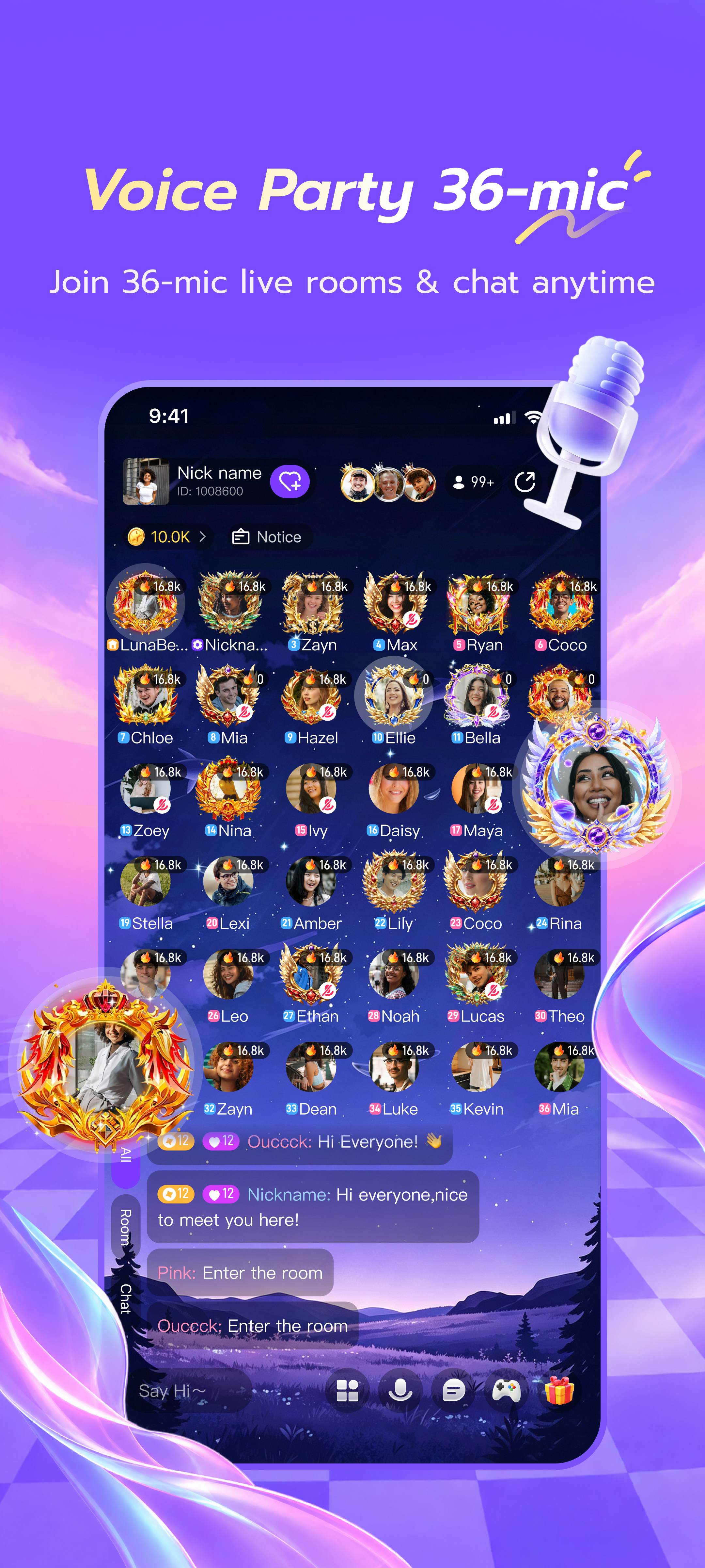 Livo 36-person voice party interface